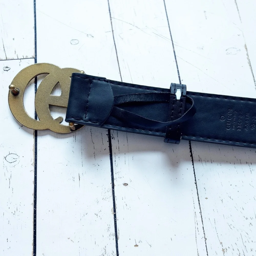 Vintage Gucci GG Logo Belt Black Leather Gold Buckle Size 95/38 Italy - Picture 11 of 15